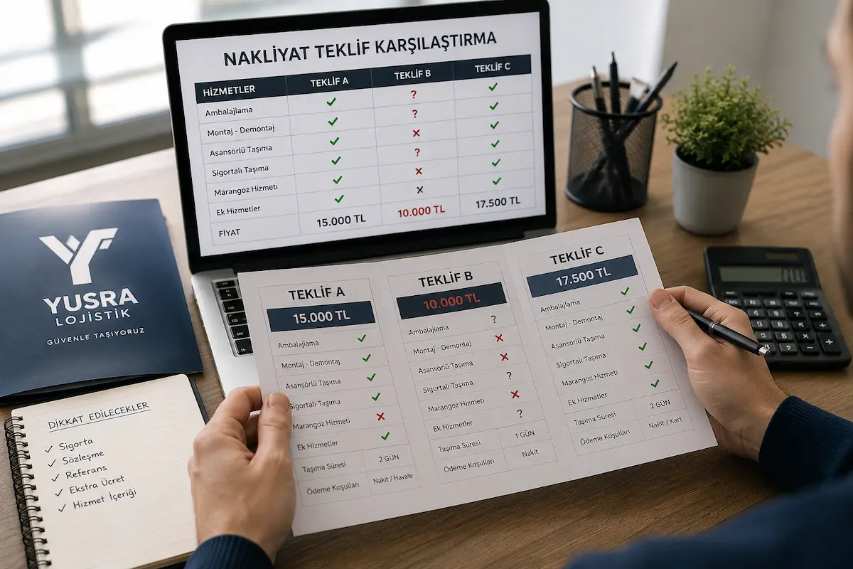 Nakliyat teklifi karşılaştırması ve yazılı kapsam kontrolü
